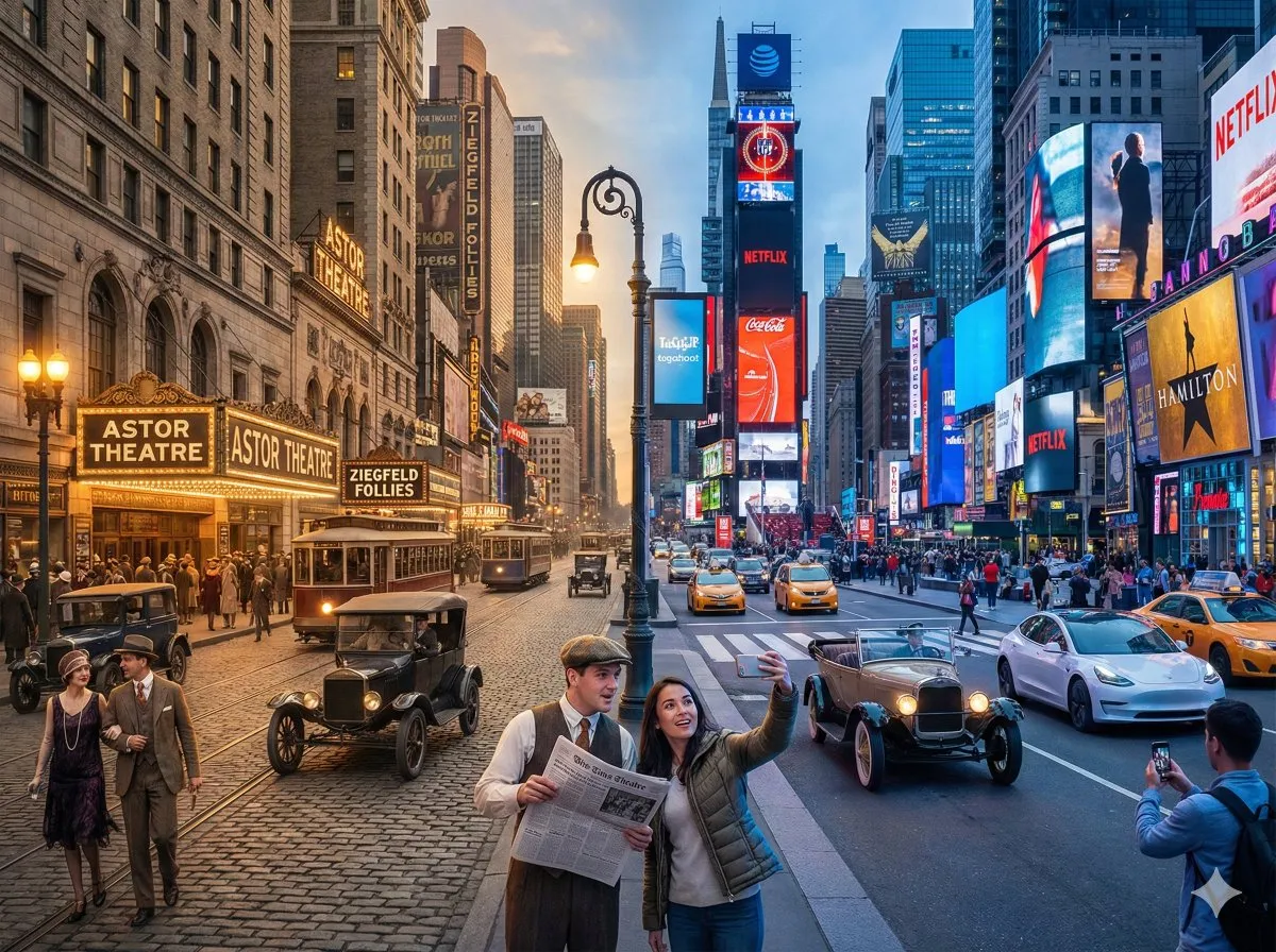 New York City Time Blend: Vintage 20s & Modern Times Square