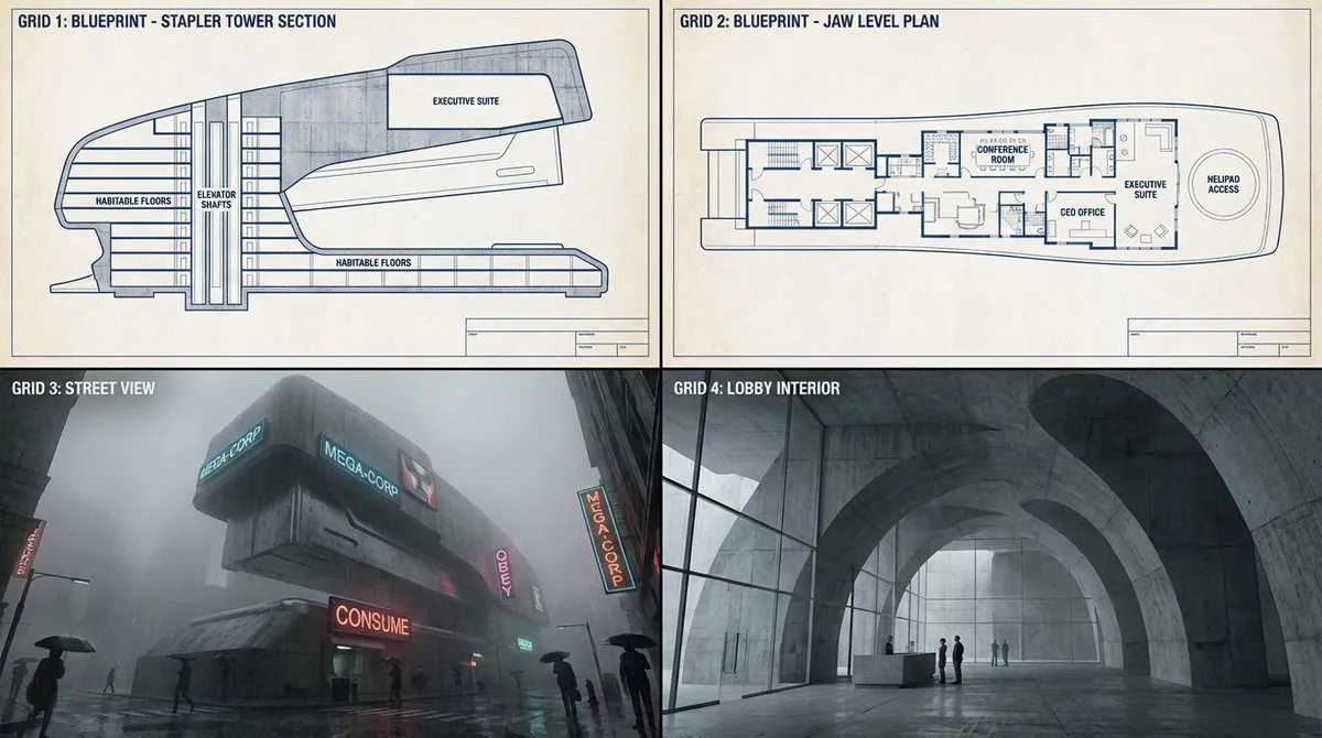 Dystopian Mega-Corp Skyscraper: Futuristic Architecture Concept