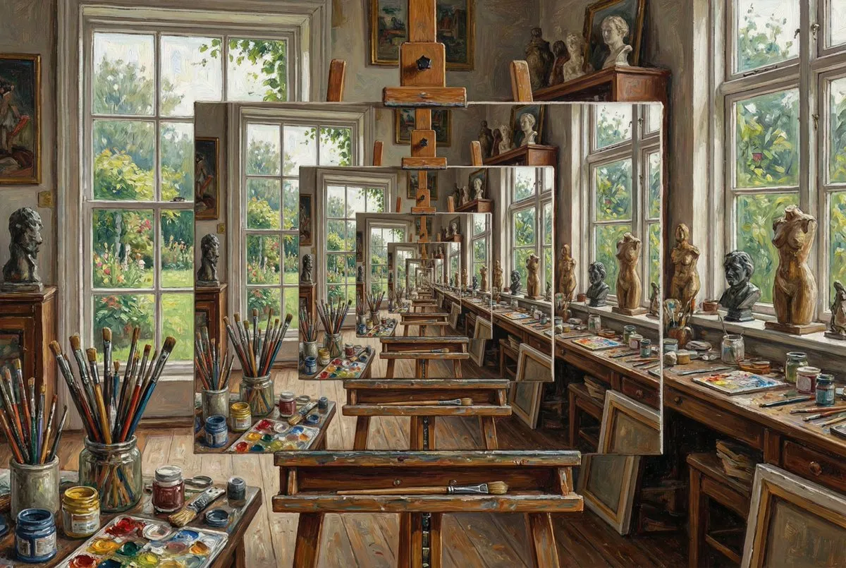 Art Studio Oil Painting with Infinite Loop & Easels
