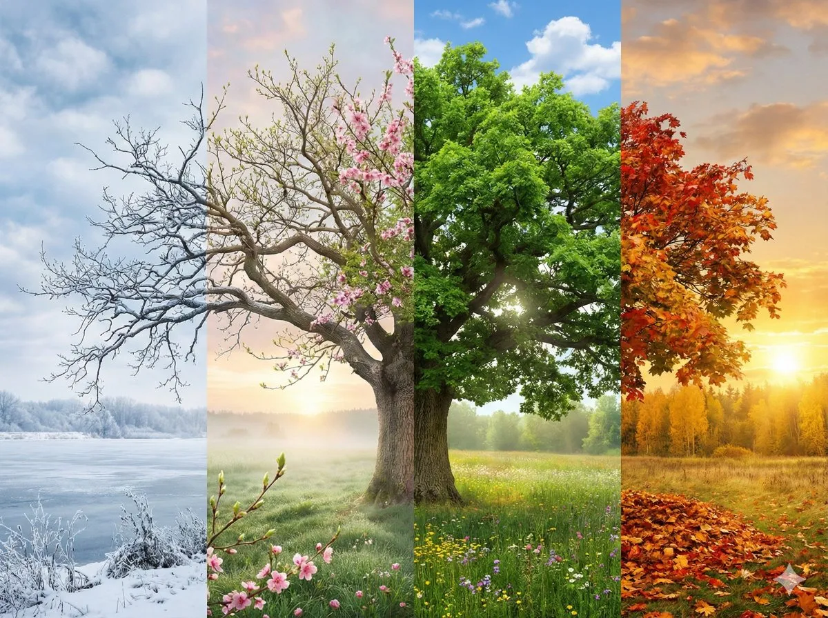 Four Seasons Tree Landscape - Vibrant Nature Cycle