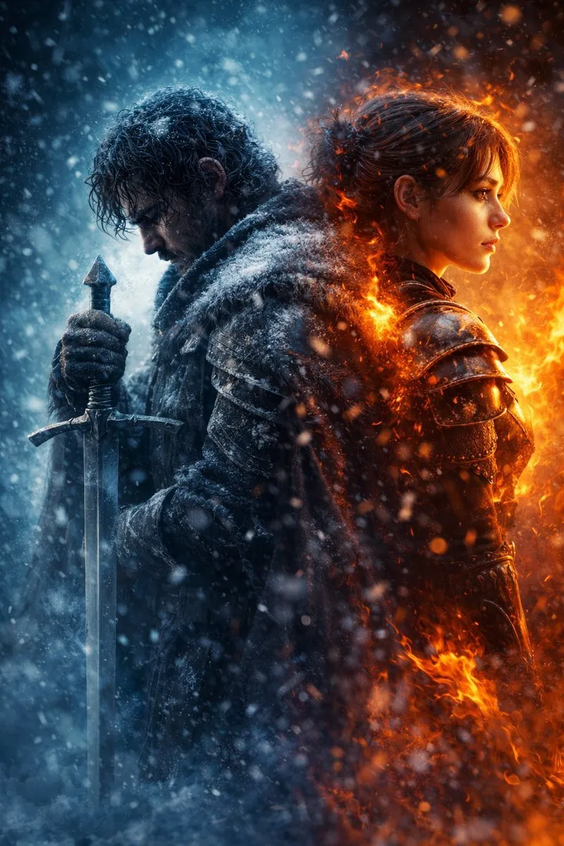 Epic Fire and Ice Fantasy Warriors Poster