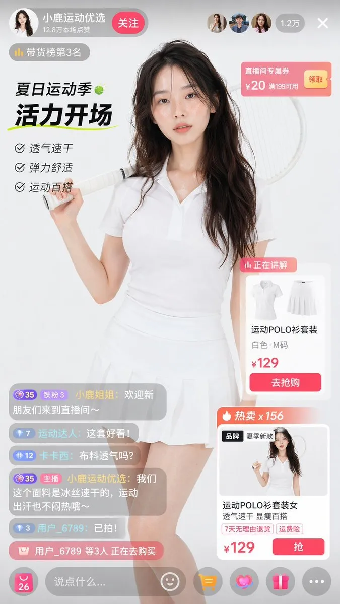 E-commerce Sportswear Livestream UI Mockup