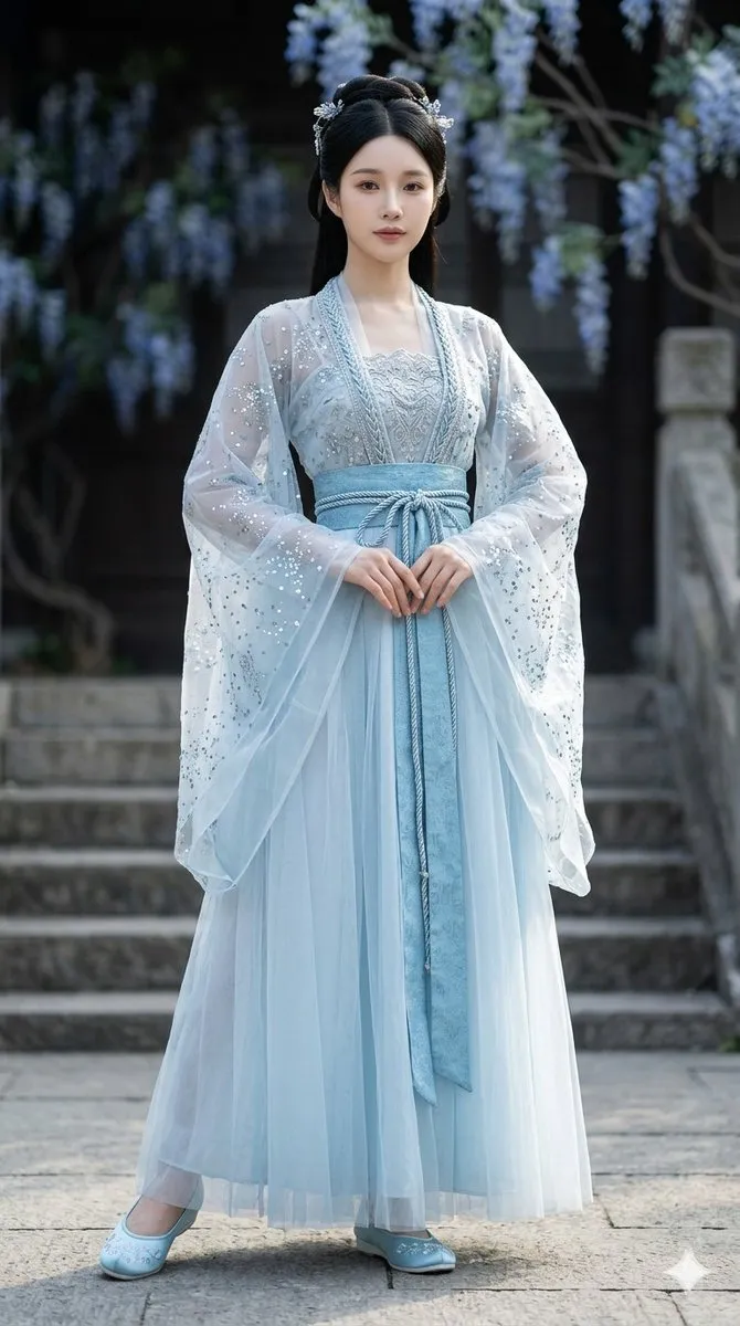 Ethereal Ice Blue Hanfu Bridal Portrait