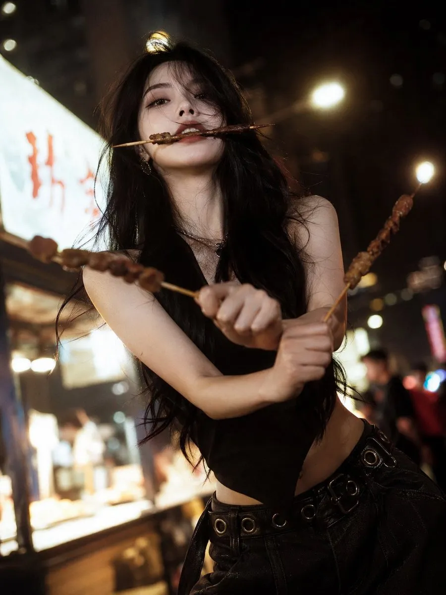 Gorgeous Night Market BBQ Fashion Portrait