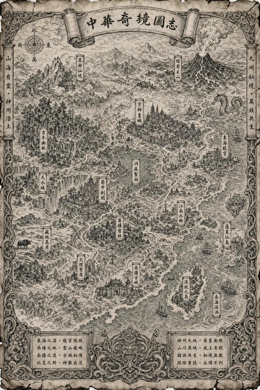 Hand-Drawn Fantasy China Adventure Map