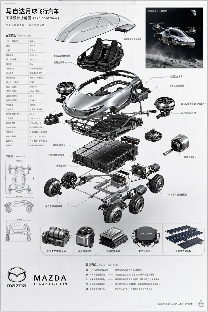 Mazda Lunar Flying Car Exploded Diagram