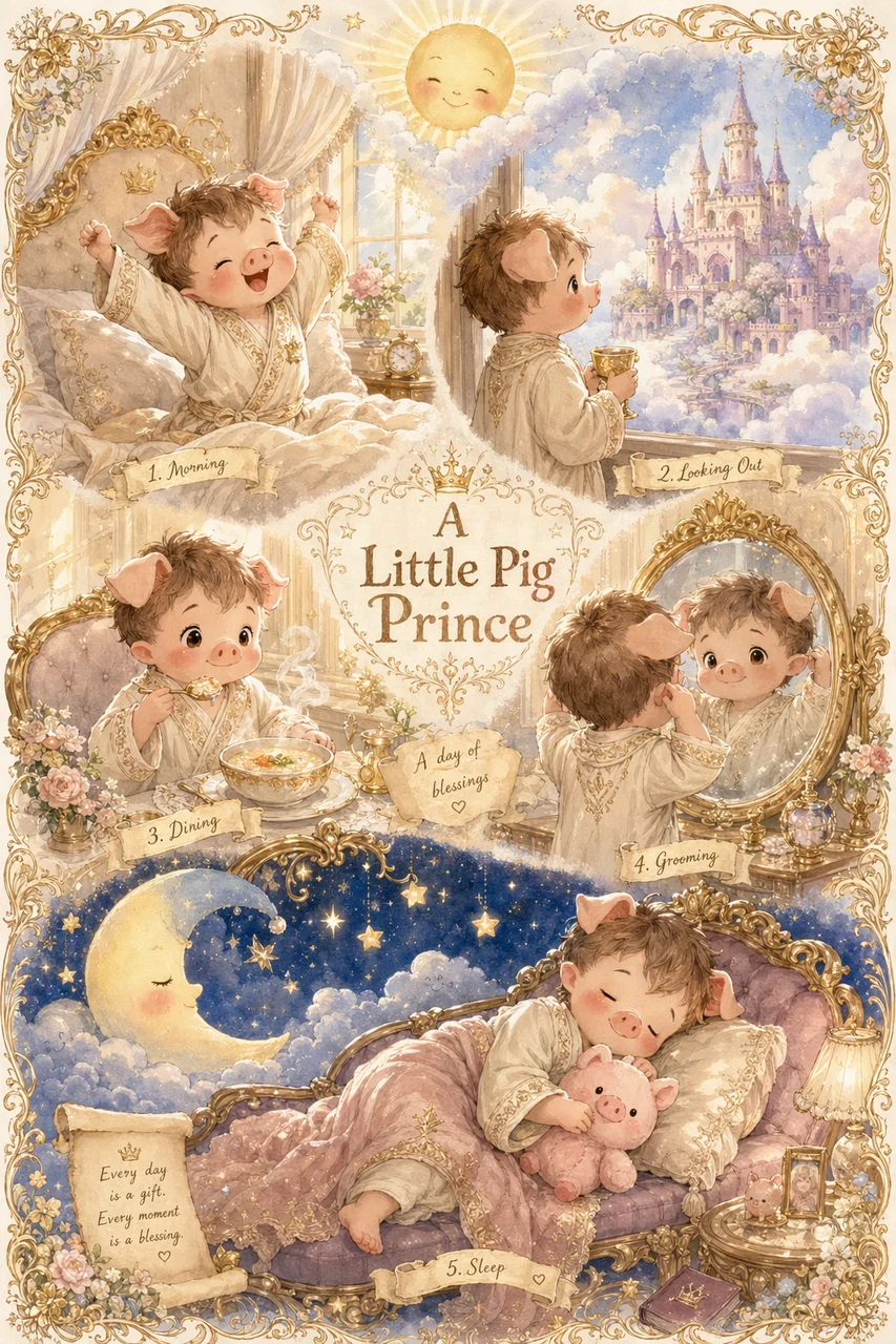 Cozy Fairy Tale Pig Prince Storybook Art